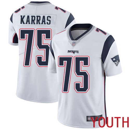 New England Patriots Football #75 Vapor Untouchable Limited White Youth Ted Karras Road NFL Jersey